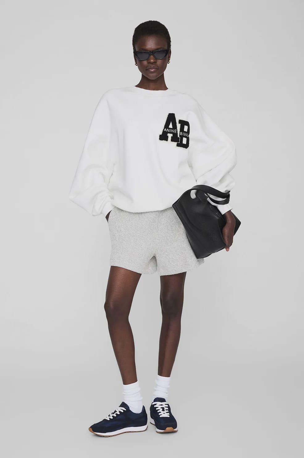 Anine Bing Shorts - Casual Kam Short Framed Monogram - Ivory and Black