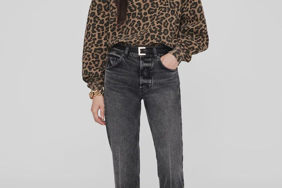 Anine Bing Sweaters Anine Bing | Miles Sweatshirt - Black and Brown Leopard *Pre-order*