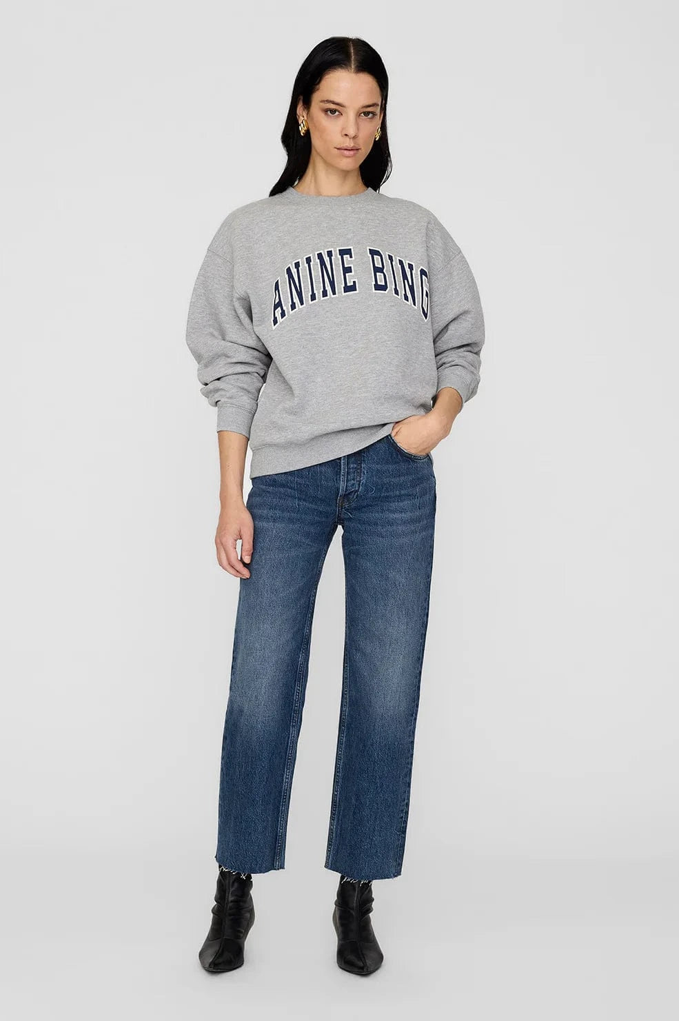 Anine Bing Sweaters Anine Bing | Spencer Sweatshirt - Heather Grey/Navy