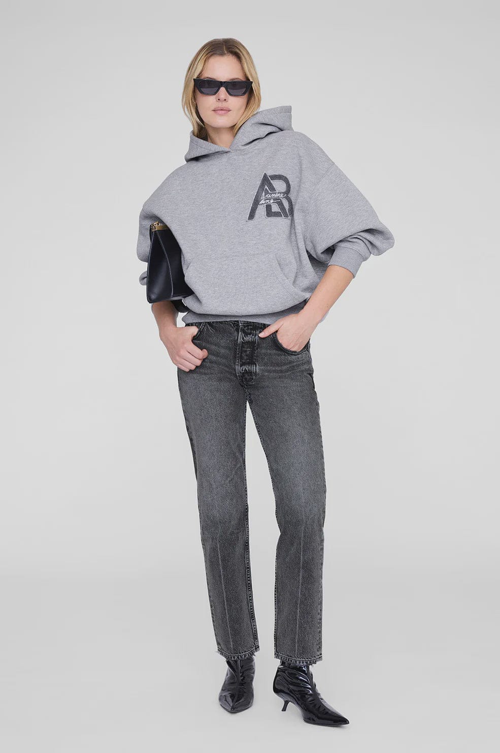 Anine Bing Sweaters Jaci Hoodie Letterman - Medium Heather Grey