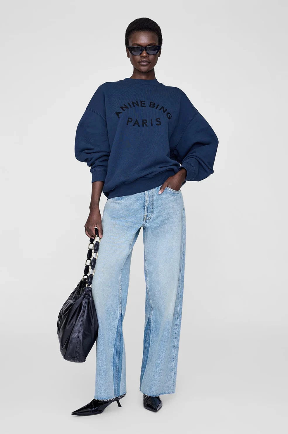 Anine Bing Sweaters Jaci Sweatshirt Paris - Washed Navy *Pre-order*
