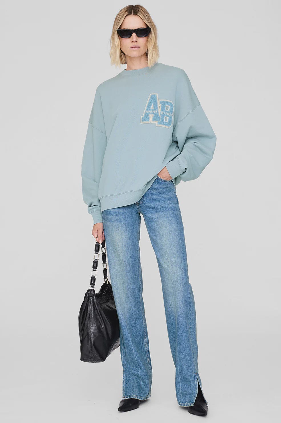 Anine Bing Sweaters Miles Oversized Sweatshirt Letterman - Pastel Blue