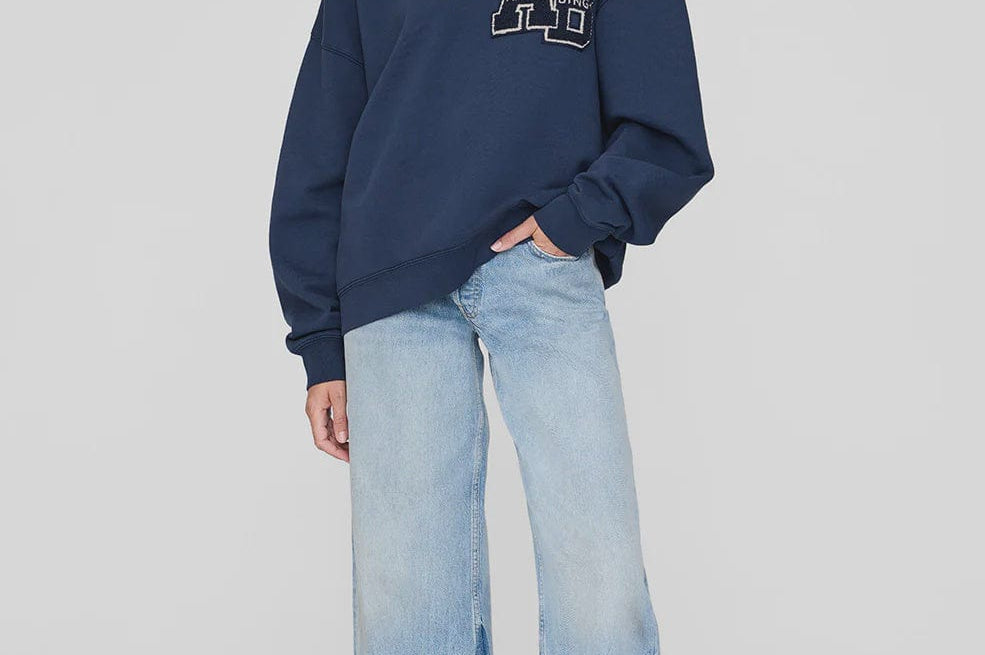 Anine Bing Sweaters Miles Oversized Sweatshirt  Letterman - Washed Navy *Pre-order*