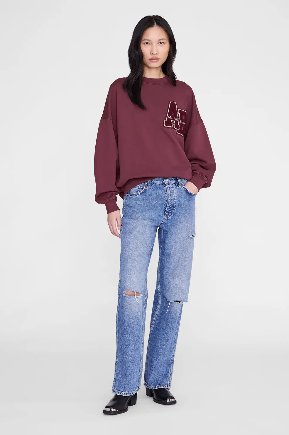Anine Bing Sweaters Miles Sweatshirt Letterman - Fig