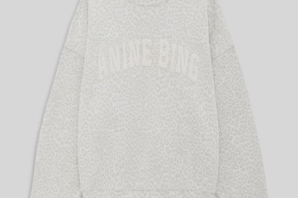 Anine Bing Sweaters Miles Sweatshirt - Washed White Leopard