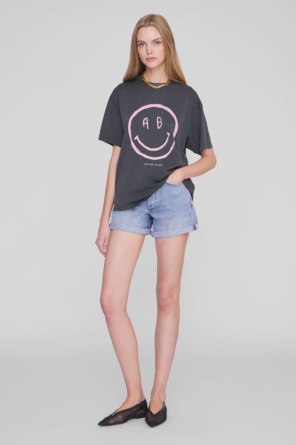 Anine Bing Tees Cade Tee Smiley - Washed Grey