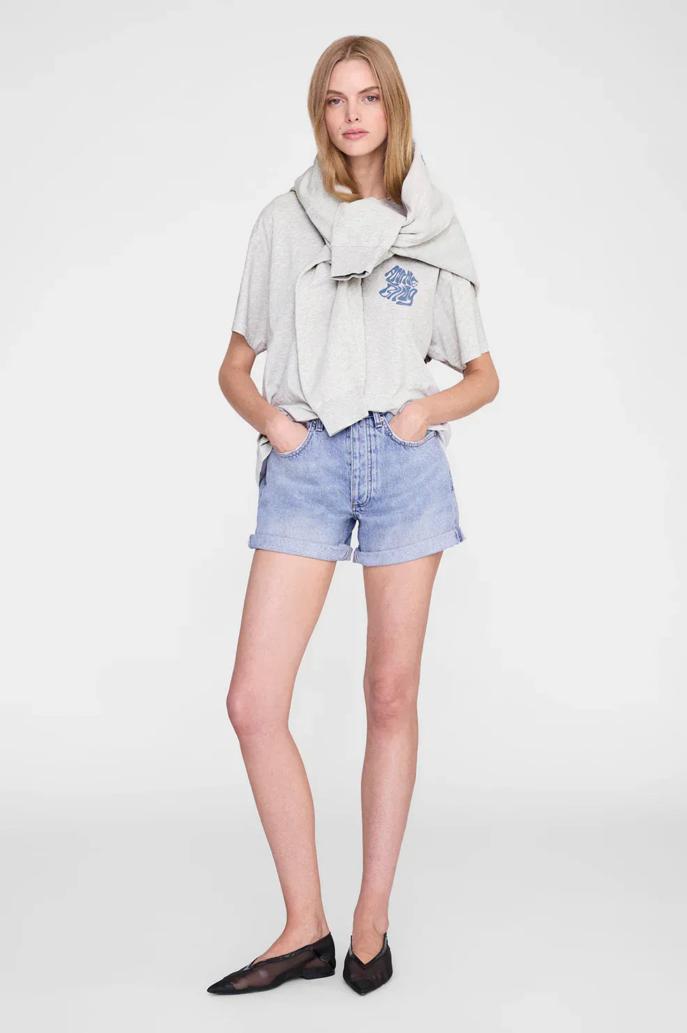 Anine Bing Tees Cade Wave Tee - Heather Grey