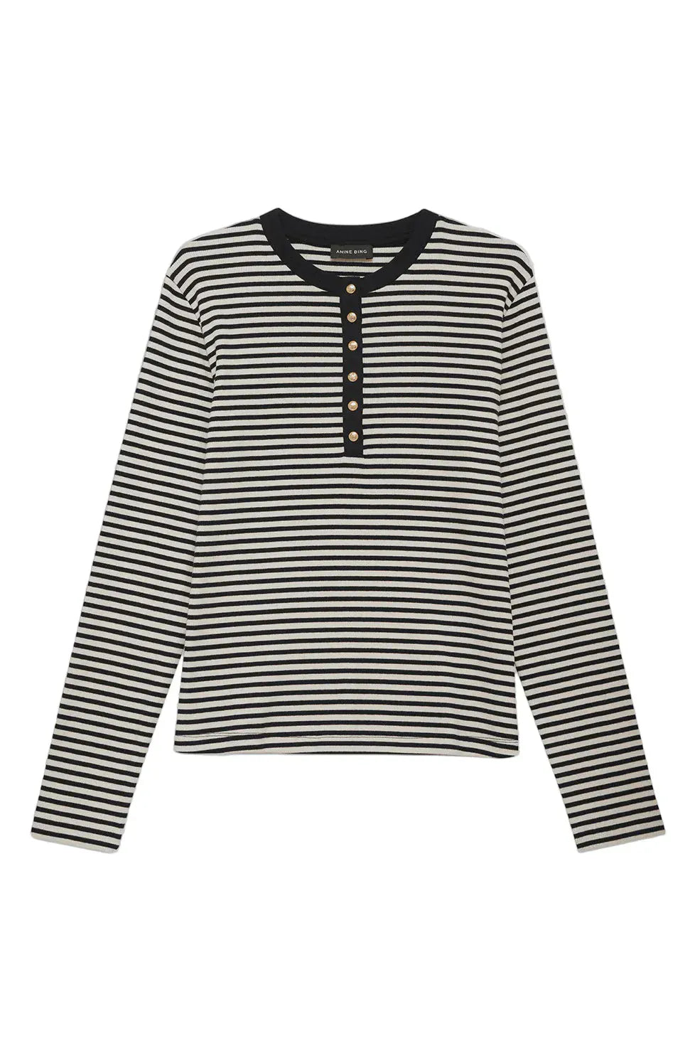 Anine Bing Tops Alessia Long Sleeve Tee - Cream/Blk Stripe