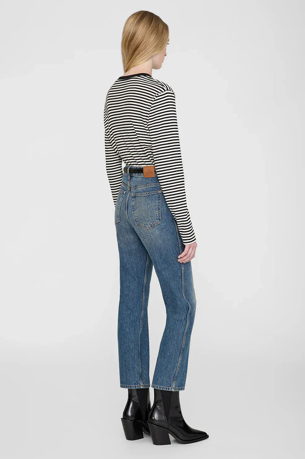 Anine Bing Tops Alessia Long Sleeve Tee - Cream/Blk Stripe