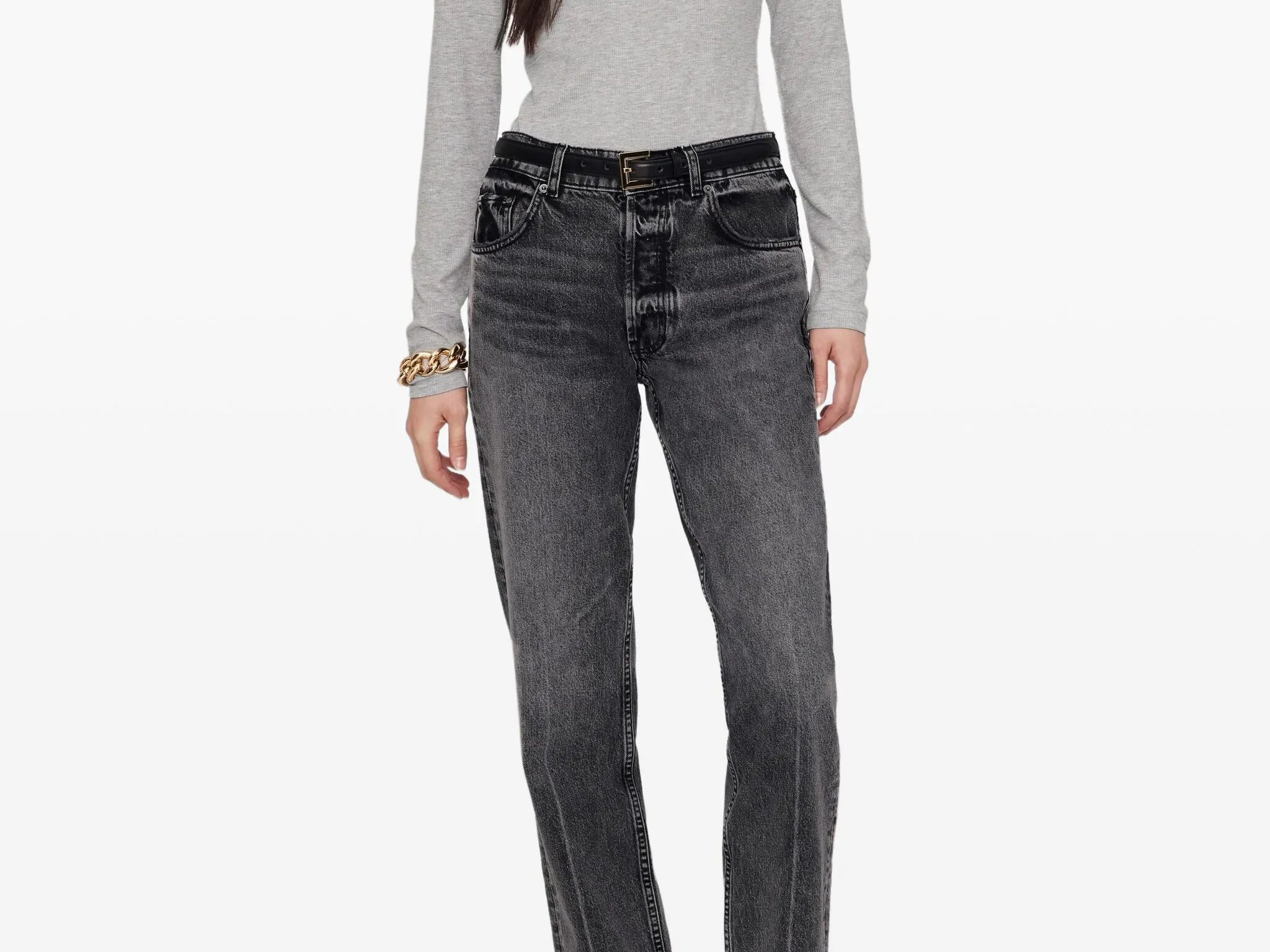 Anine Bing Tops - Long Sleeve Jo Long Sleeve Tee - Heather Grey