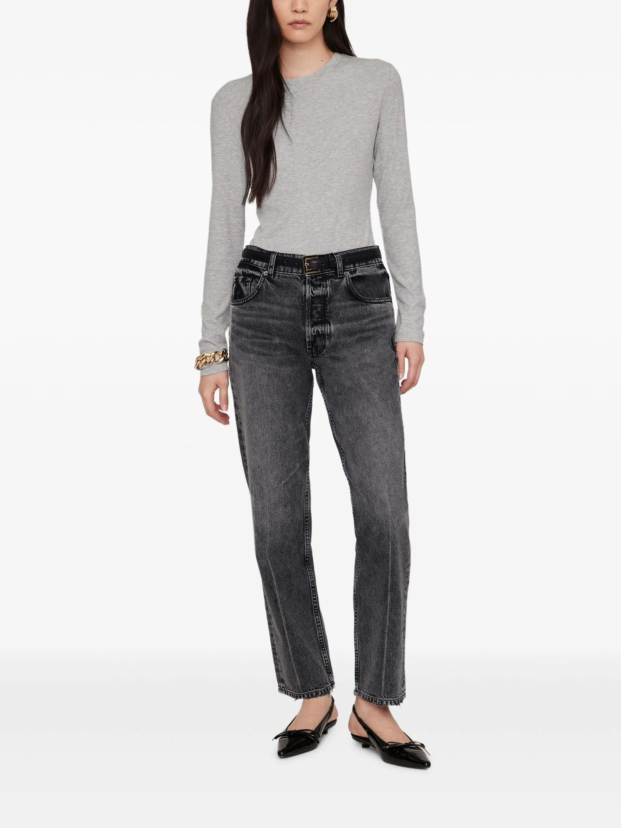 Anine Bing Tops - Long Sleeve Jo Long Sleeve Tee - Heather Grey