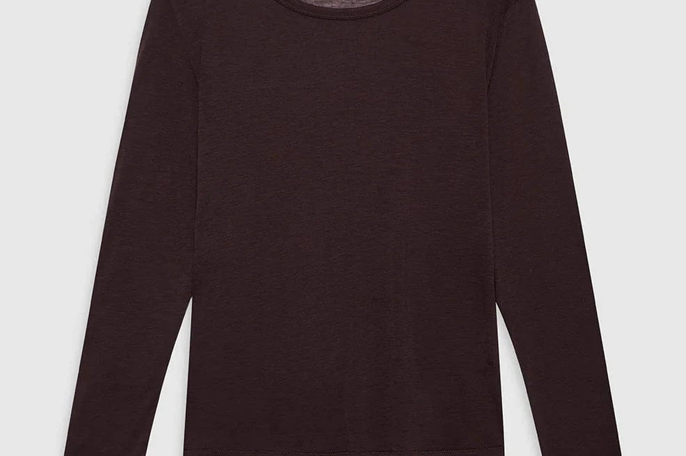 Anine Bing Tops - Long Sleeve Sylvie Long Sleeve Tee - Dark Brown *Pre-order*