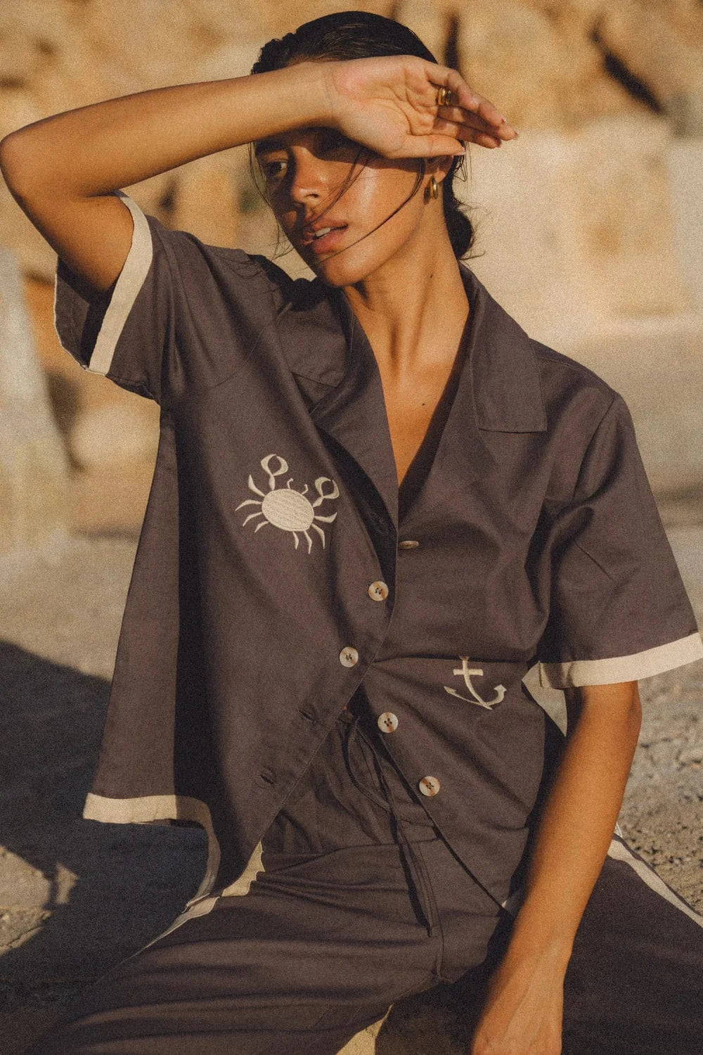 Araminta James Shirts - Linen Araminta James | Del Mar Shirt Set - Charcoal
