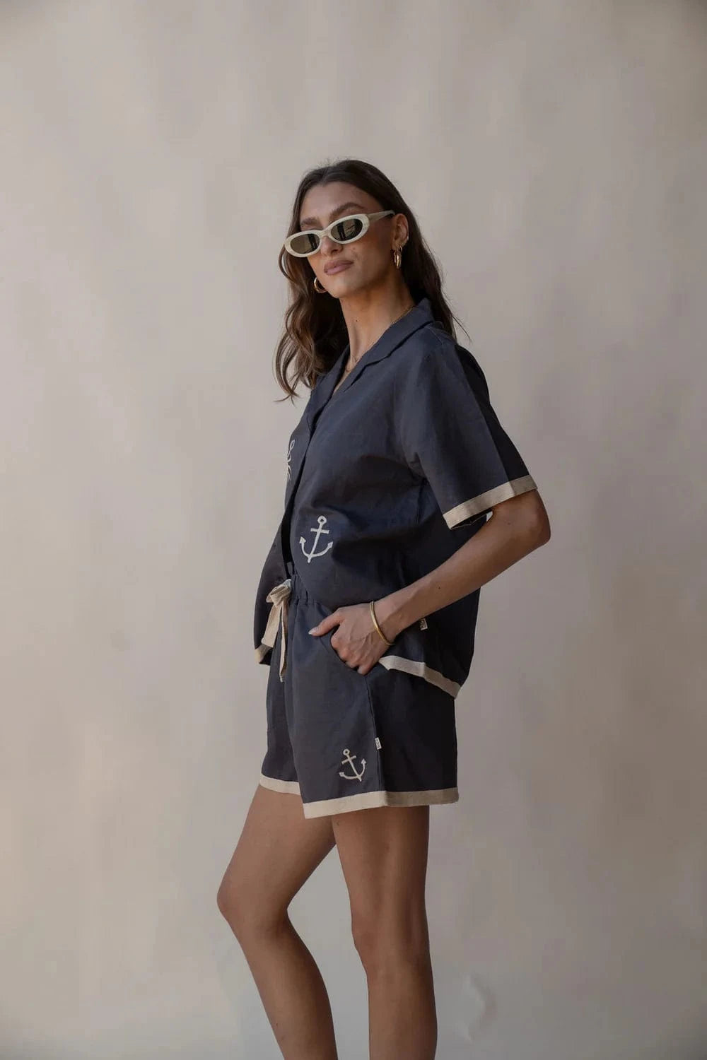 Araminta James Shirts - Linen Araminta James | Del Mar Shirt Set - Charcoal