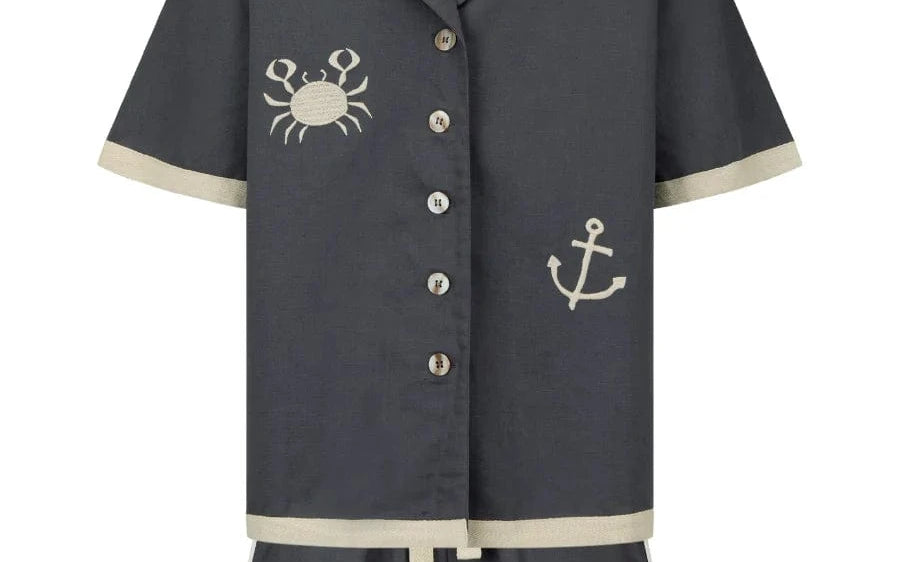 Araminta James Shirts - Linen Araminta James | Del Mar Shirt Set - Charcoal