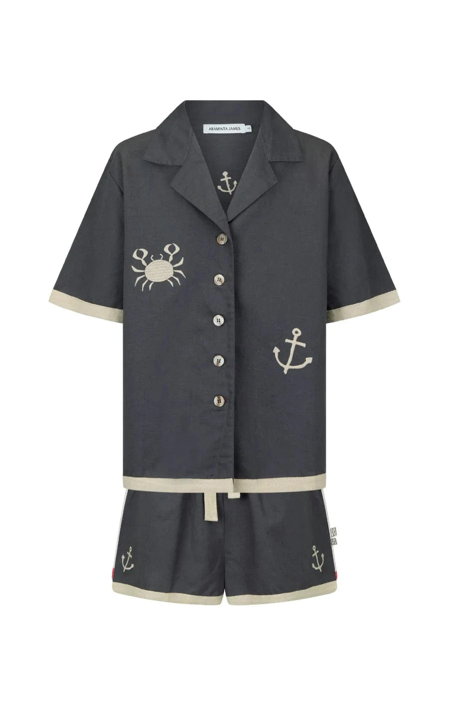 Araminta James Shirts - Linen Araminta James | Del Mar Shirt Set - Charcoal