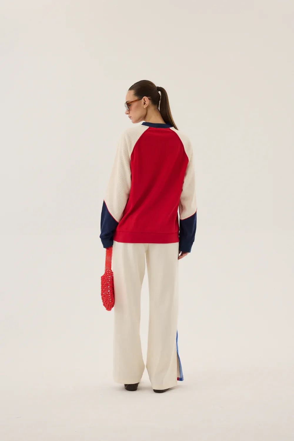 Araminta James Sweaters Races Waffle  Sweatshirt - Poppy Red