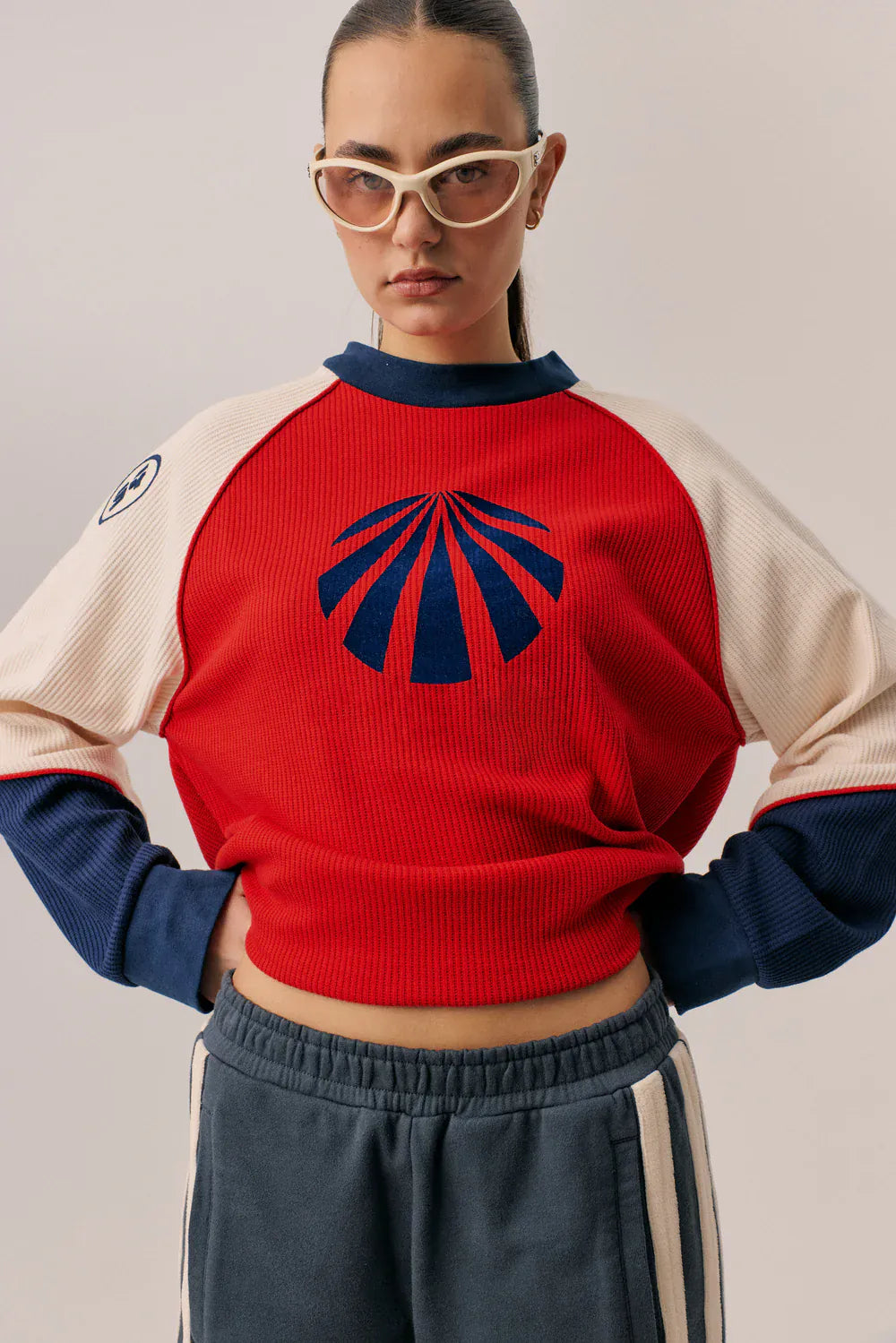 Araminta James Sweaters Races Waffle  Sweatshirt - Poppy Red