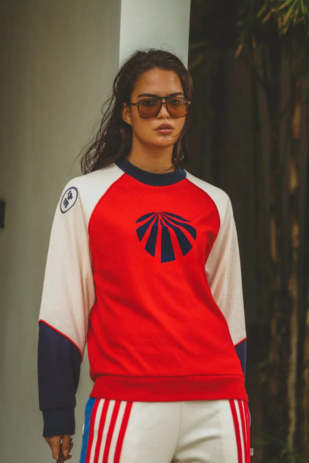 Araminta James Sweaters Races Waffle  Sweatshirt - Poppy Red