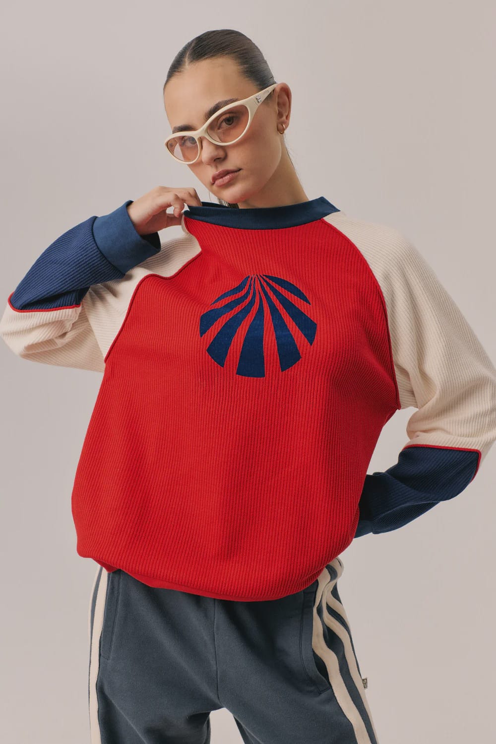 Araminta James Sweaters Races Waffle  Sweatshirt - Poppy Red