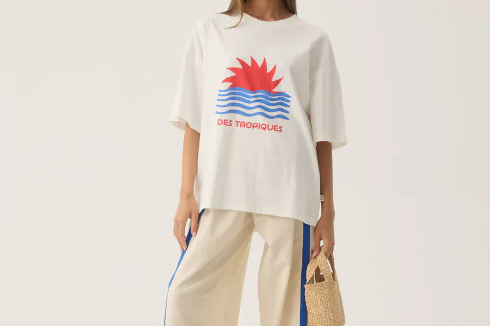 Araminta James Tees Tropiques Oversized Tee - Warm White