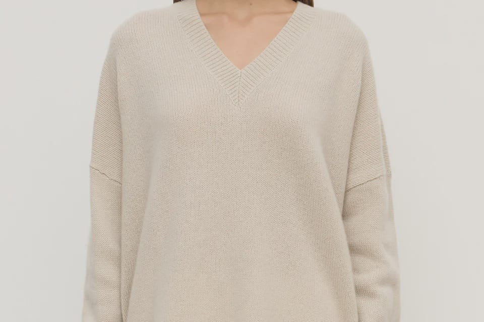 Assembly Label Knits Alora Cashmere V Neck Knit - Tapioca