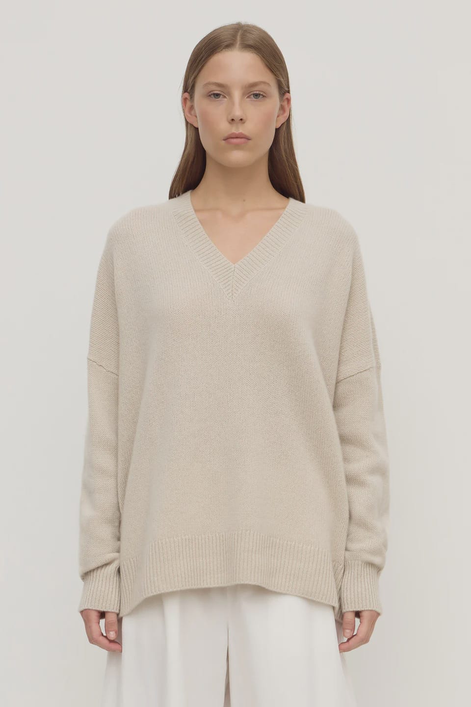 Assembly Label Knits Alora Cashmere V Neck Knit - Tapioca