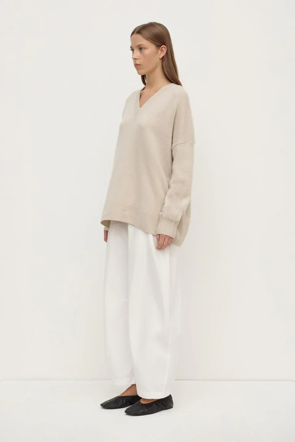Assembly Label Knits Alora Cashmere V Neck Knit - Tapioca