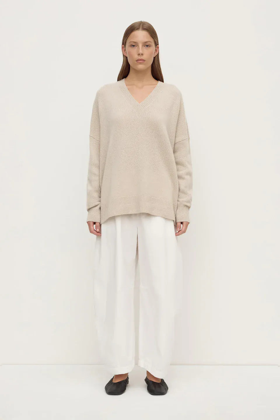 Assembly Label Knits Alora Cashmere V Neck Knit - Tapioca