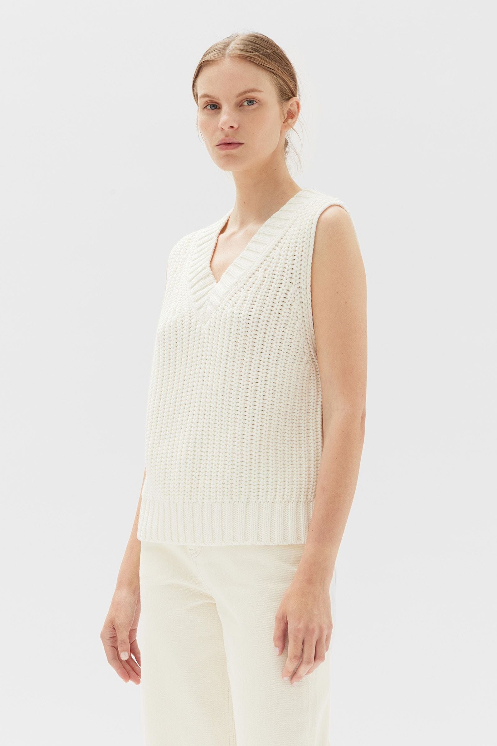 Assembly Label Knits Assembly Label | Charlotte Cotton Knit Vest - Antique White