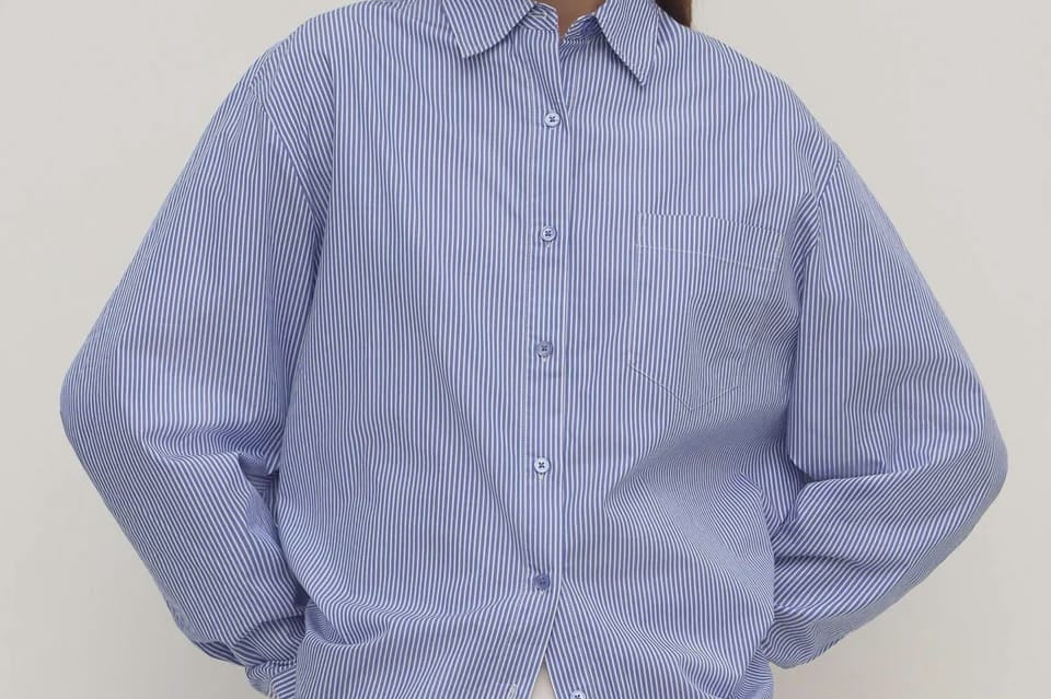 Assembly Label Shirts Ava Cotton Poplin LS Shirt - Navy Stripe