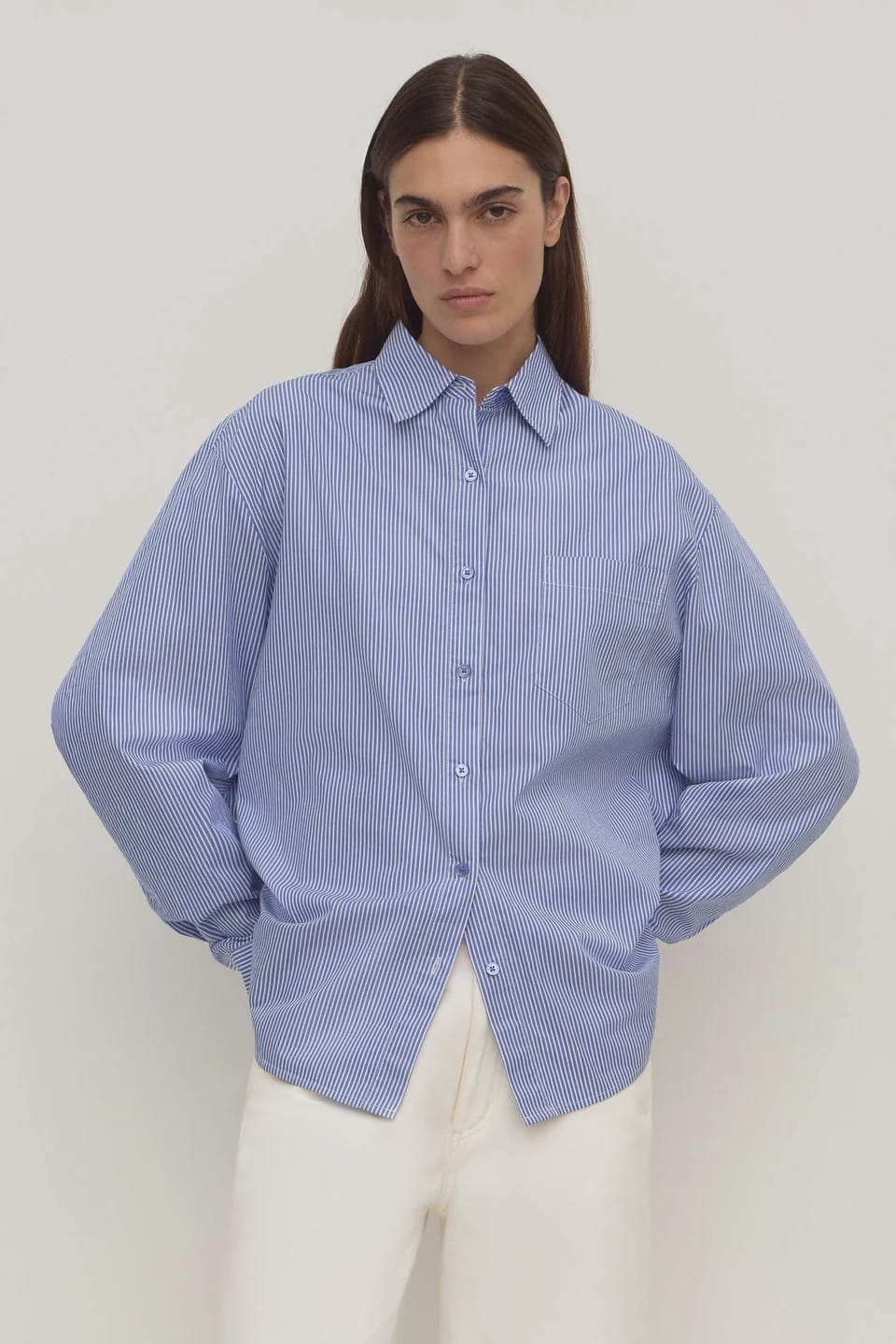 Assembly Label Shirts Ava Cotton Poplin LS Shirt - Navy Stripe