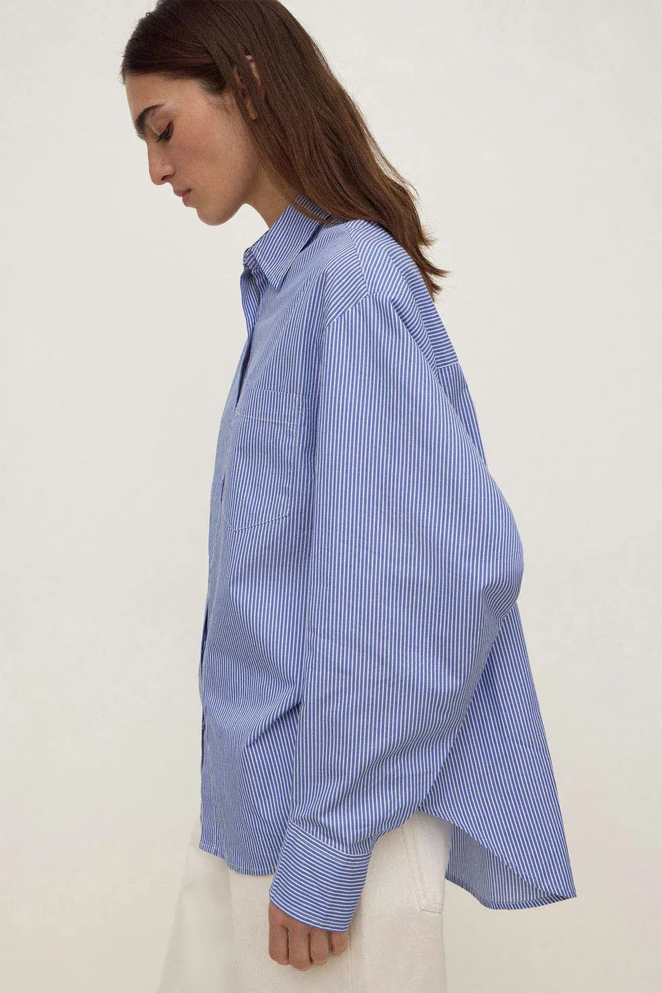 Assembly Label Shirts Ava Cotton Poplin LS Shirt - Navy Stripe