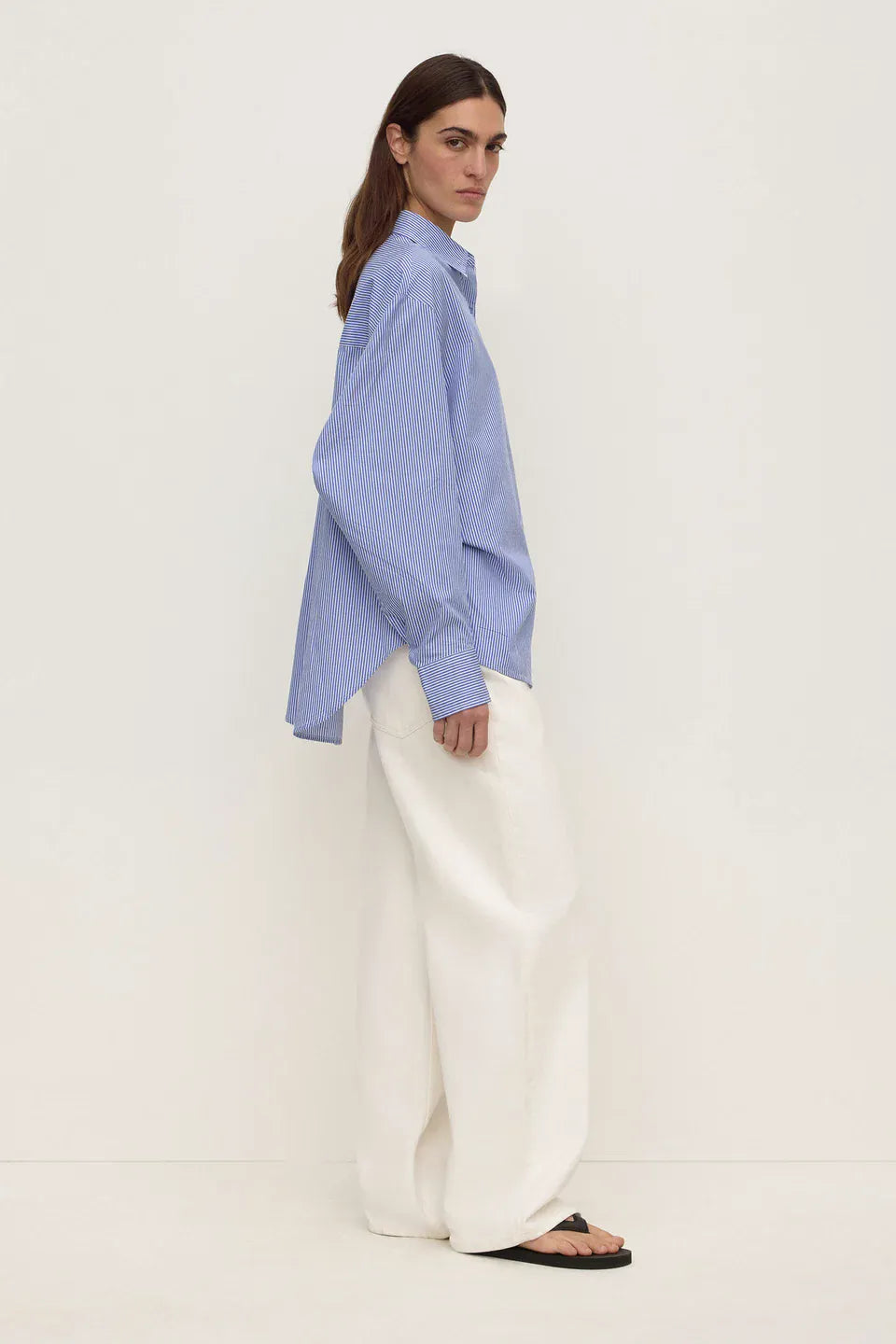 Assembly Label Shirts Ava Cotton Poplin LS Shirt - Navy Stripe