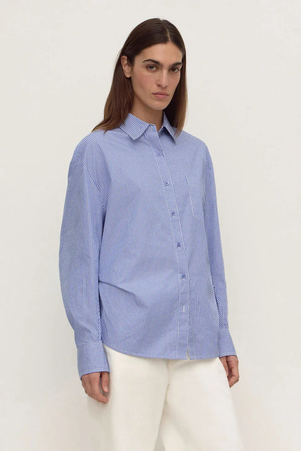 Assembly Label Shirts Ava Cotton Poplin LS Shirt - Navy Stripe