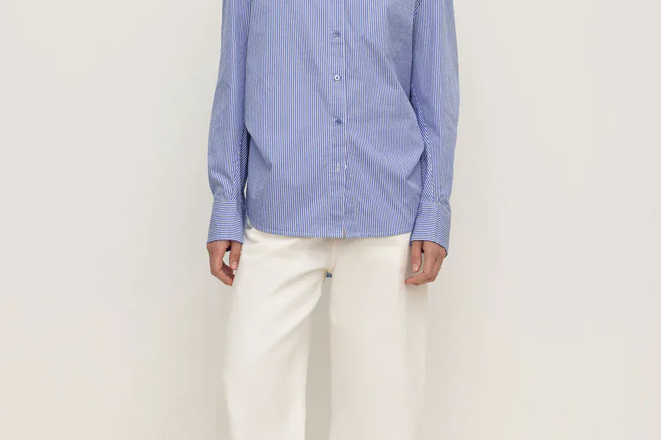 Assembly Label Shirts Ava Cotton Poplin LS Shirt - Navy Stripe