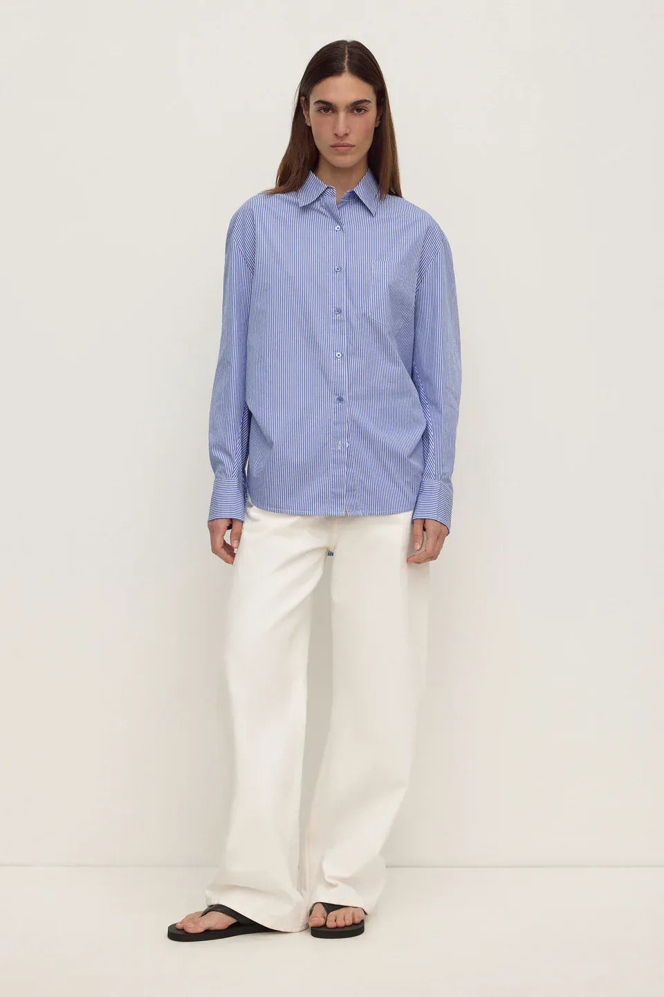 Assembly Label Shirts Ava Cotton Poplin LS Shirt - Navy Stripe