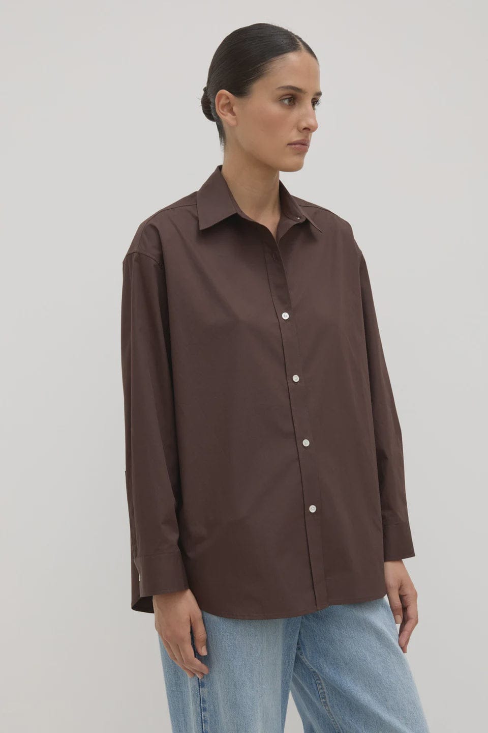 Assembly Label Shirts - Tailored Marigold Poplin Long Sleeve Shirt - Ganache
