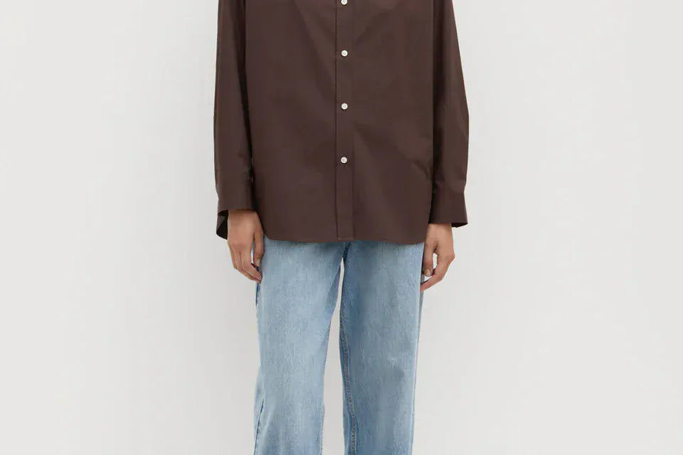 Assembly Label Shirts - Tailored Marigold Poplin Long Sleeve Shirt - Ganache