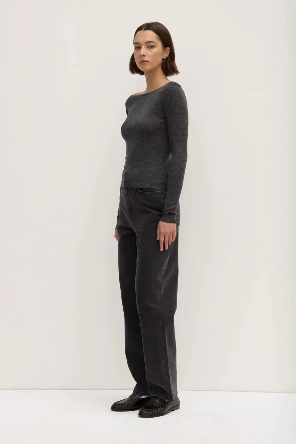 Assembly Label Tops Assembly Label | Shannon Wool Bateau Long Sleeve Top - Charcoal Marle