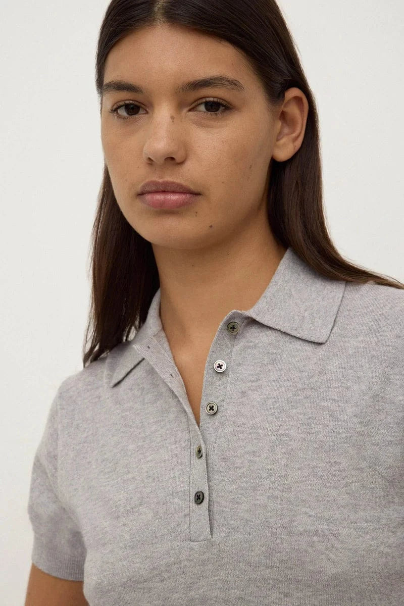 Assembly Label Tops - Casual Sloane Cotton Cashmere Polo - Grey Marle