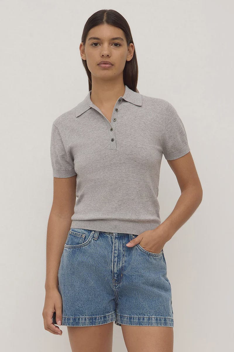 Assembly Label Tops - Casual Sloane Cotton Cashmere Polo - Grey Marle