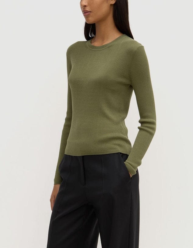 Assembly Label Tops - Long Sleeve Assembly Label | Amira Knit Long Sleeve Tee -  Tarragon