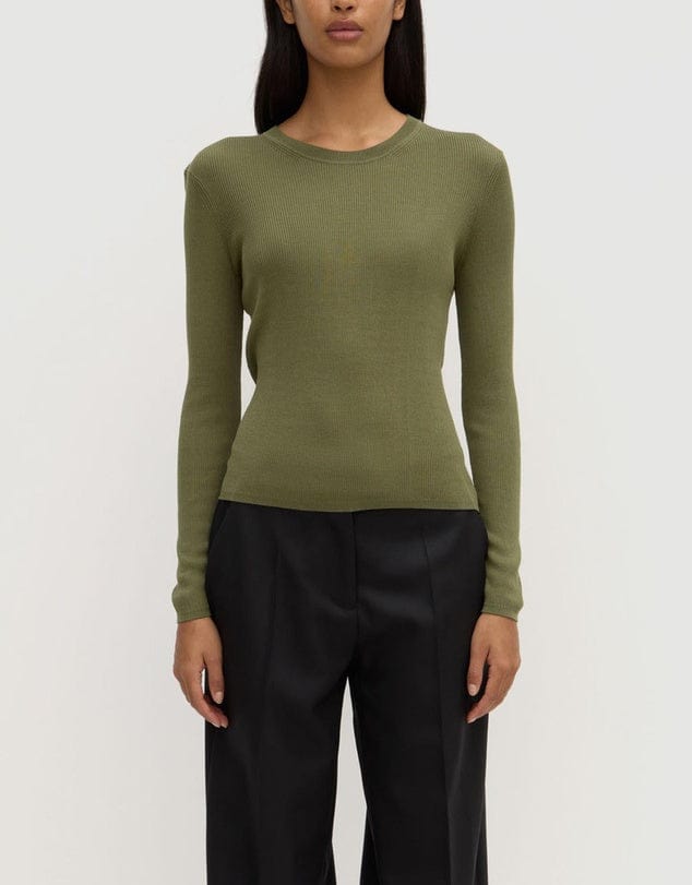 Assembly Label Tops - Long Sleeve Assembly Label | Amira Knit Long Sleeve Tee -  Tarragon