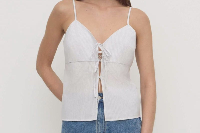 Assembly Label Tops Ruth Cotton Tie  Top - Blue Stripe