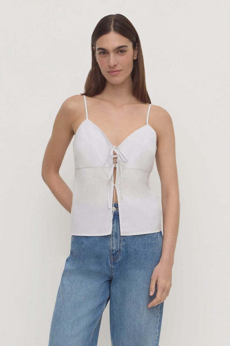 Assembly Label Tops Ruth Cotton Tie  Top - Blue Stripe