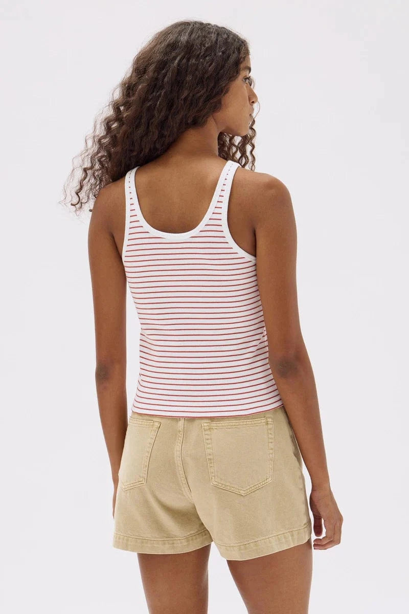 Assembly Label Tops - Tanks Assembly Label | Drew Stripe Rib Tank - Papaya/White