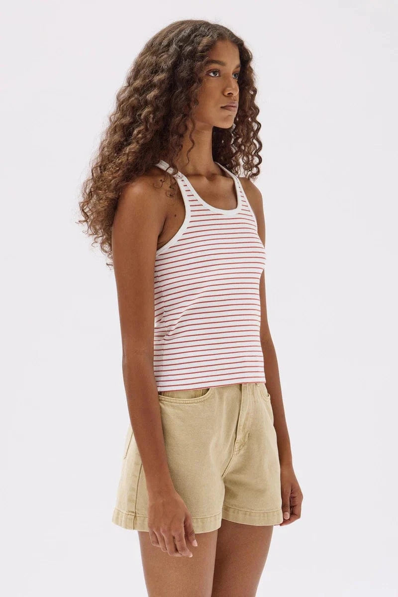 Assembly Label Tops - Tanks Assembly Label | Drew Stripe Rib Tank - Papaya/White