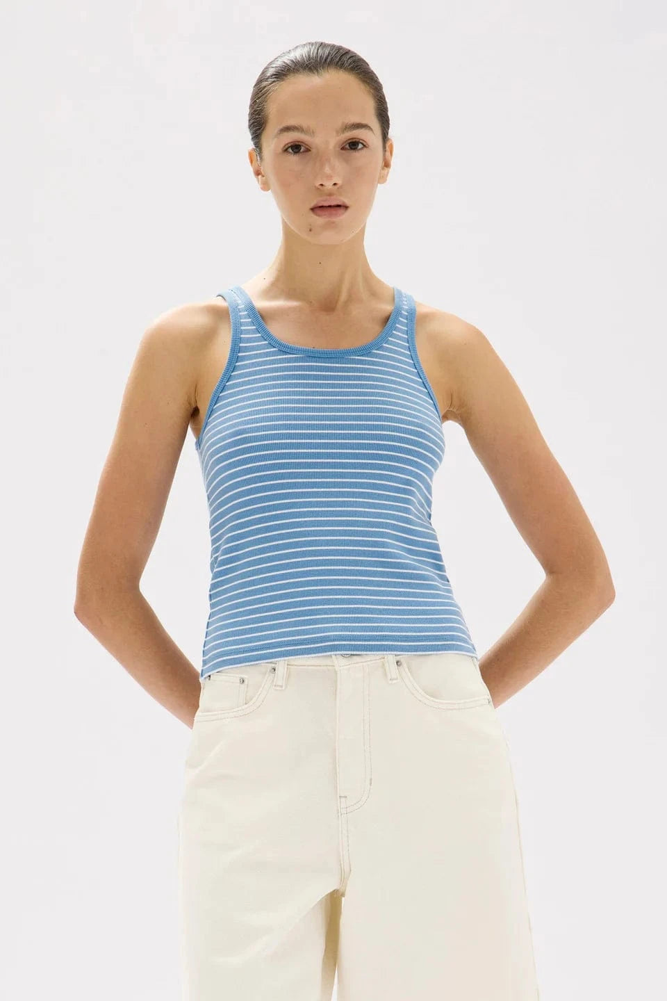 Assembly Label Tops - Tanks Assembly Label | Drew Stripe Tank - Bahama/White