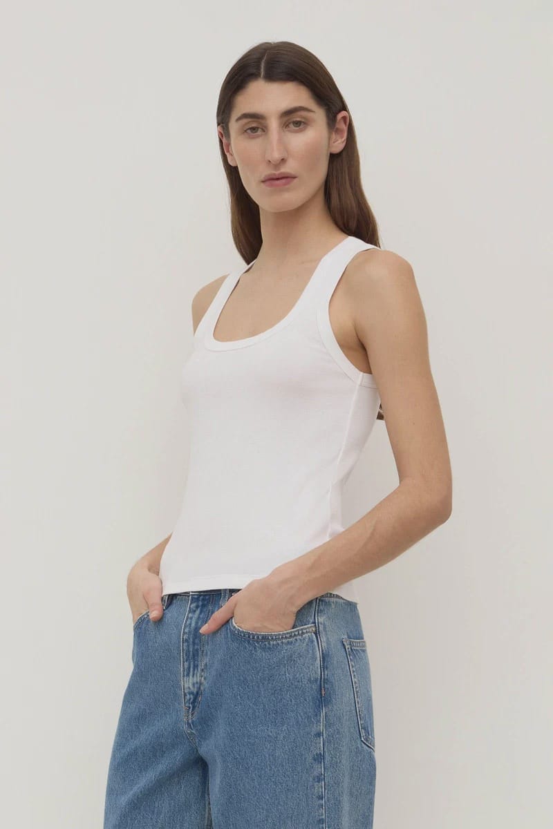 Assembly Label Tops - Tanks Robyn Scoop Neck Rib Tank - White